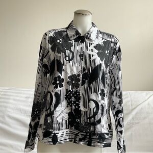 Christopher & Banks | Black White Graphic Floral Button Jacket Top | L
